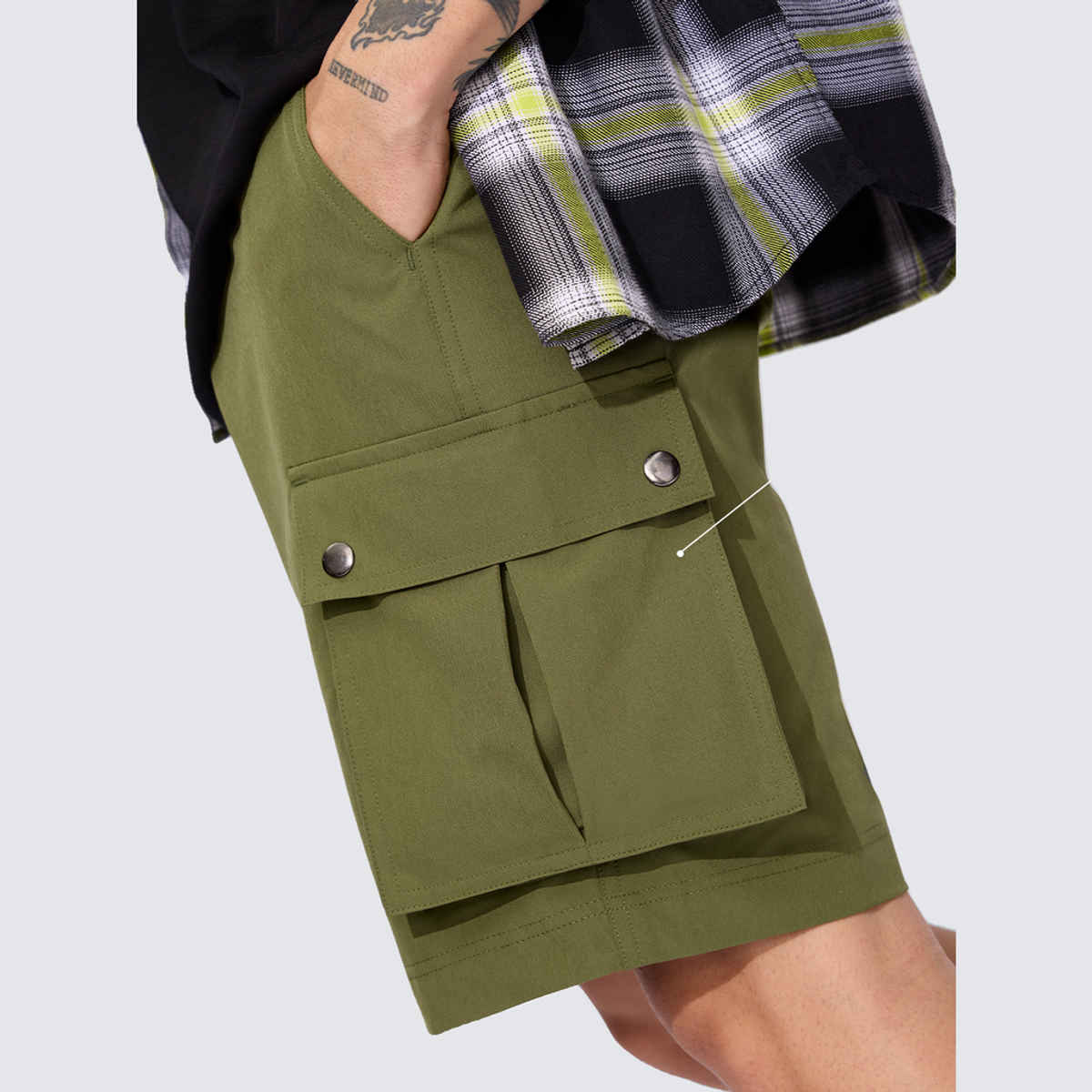 The Souled Store Men's Solids Cargo Shorts | Military Olive - 2XL