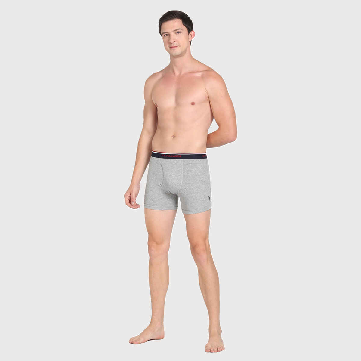 USPA Men Briefs - Pack of 3 Solid Cotton Trunks Black - Grey Melange & Navy - M