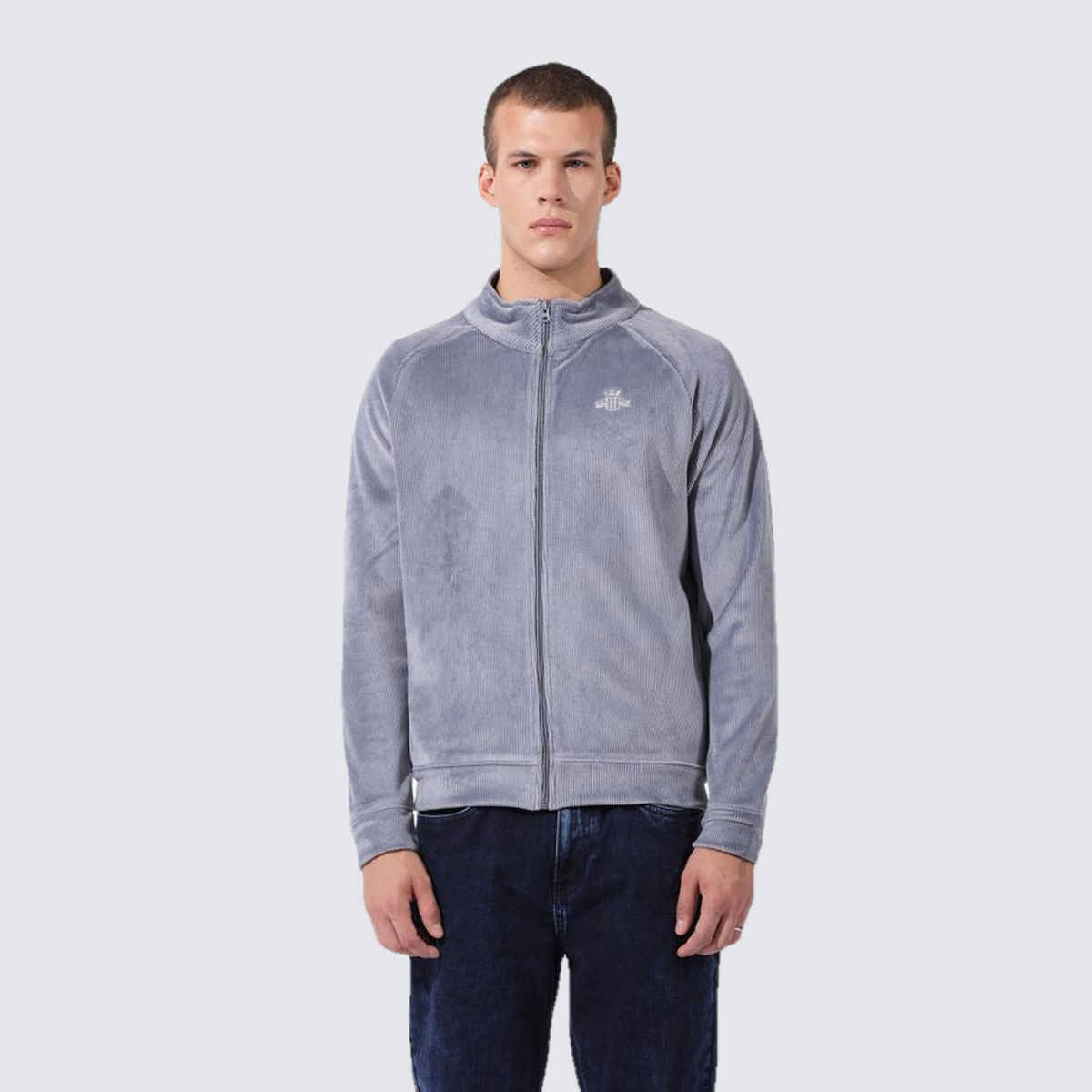 The Indian Garage Co Men's Regular Self Design Sweatshirt | Silver - M