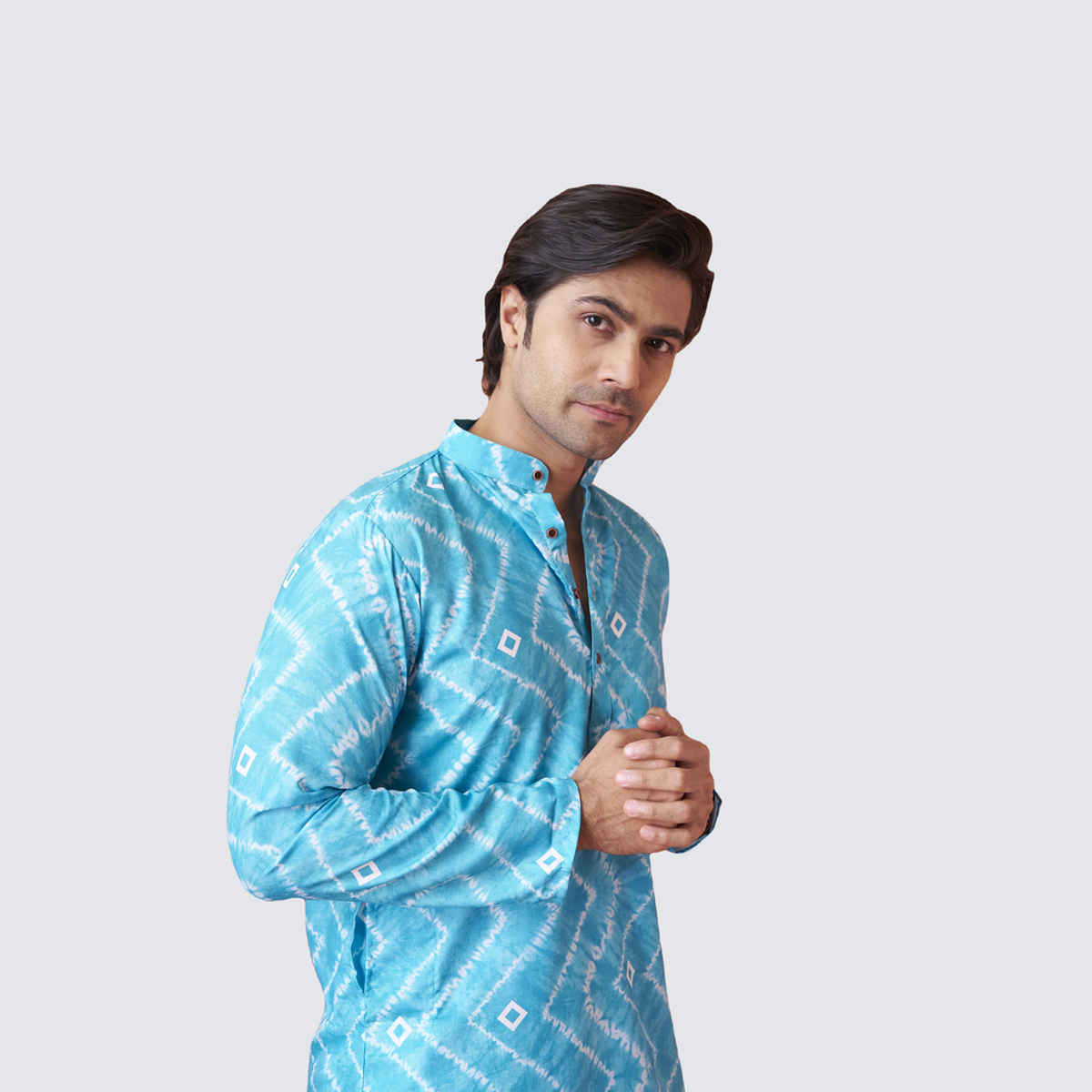 House Of Festivals Men's Printed Cotton Blend Tie & Die Look Long Kurta | Blue - XL