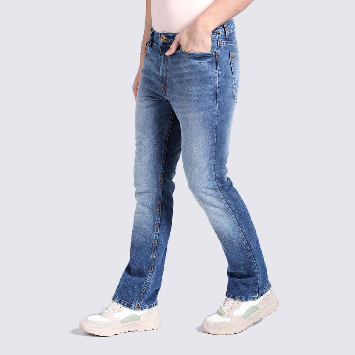 The Indian Garage Co Bootcut Solid Casual Jeans | Blue - 30