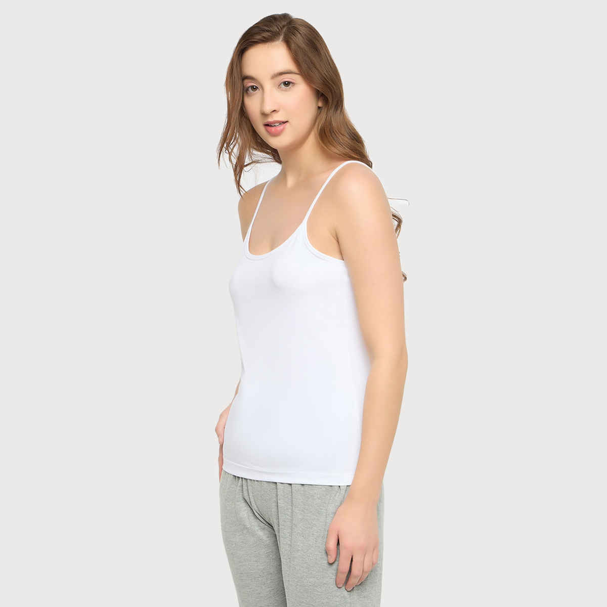 Clovia Chic Basic Camisole In White - Cotton | White | XXL