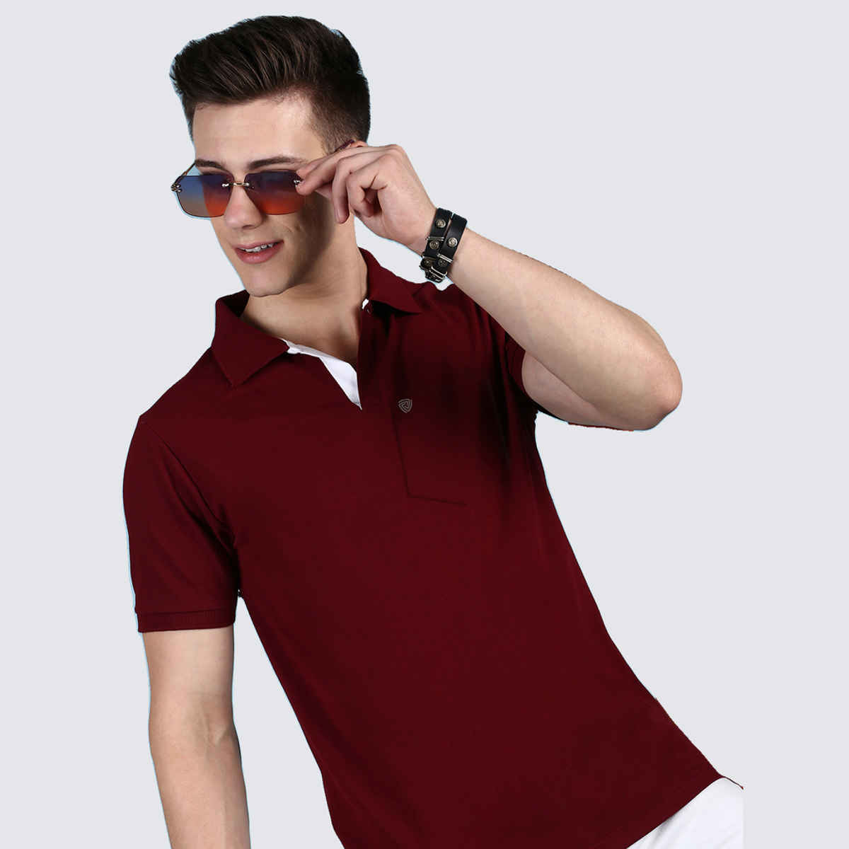 Lux Cozi Men's Solid Cotton Polo T-shirt with Pocket | Maroon - XL