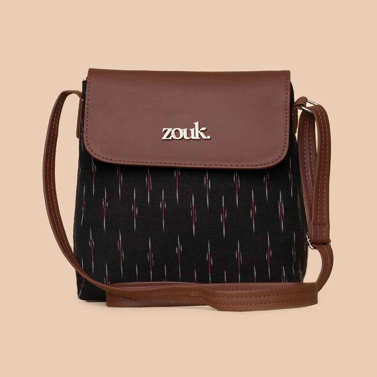 Zouk Women's Woven Vegan Leather and Handcrafted Fabric 5.6 L Sling Bag