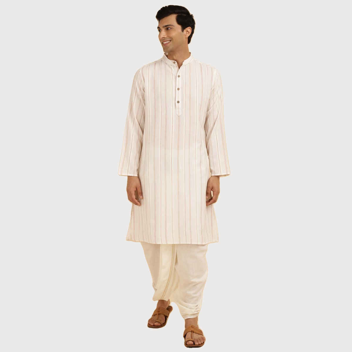 Fabindia Men's Long Kurta Cotton Woven | Offwhite - M
