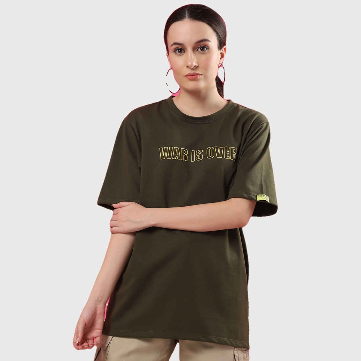 Rigo Women Terry Oversized Printed T-shirt | Army Green - XL