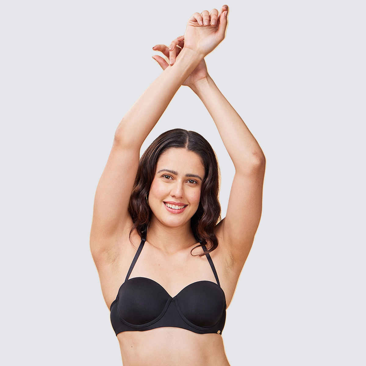 Enamor Women's F132 Strapless Transparent Back Bra | High-Coverage | Padded | Wired | Black - 32C