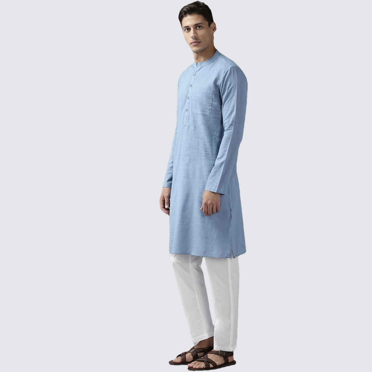 See Designs Men's Cotton Straight Kurta with Slub Effect | Blue - S