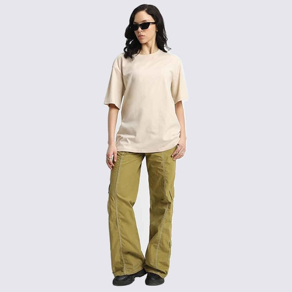 Juneberry Swanwhite Oversized Fit Round Neck T-shirt for Women - XL