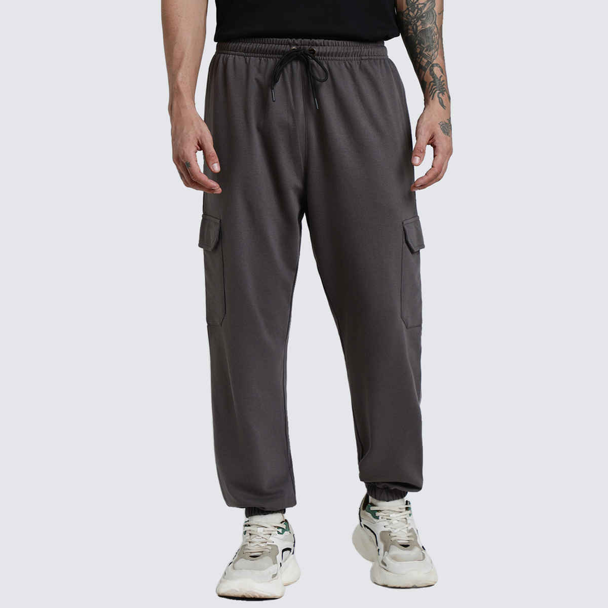 VEIRDO Men's Solid Regular Cargo with Side Pocket | VDMBW0300003 | Grey - L
