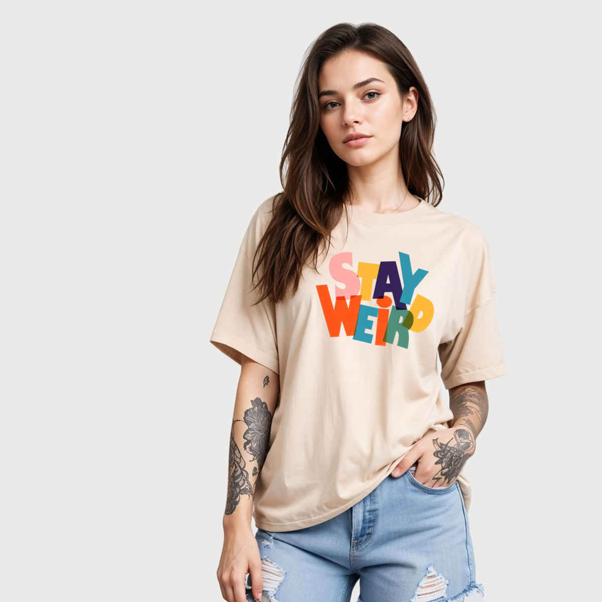 Smartees Women's Oversize Printed T-shirt | WW - 2037 | Skin - M