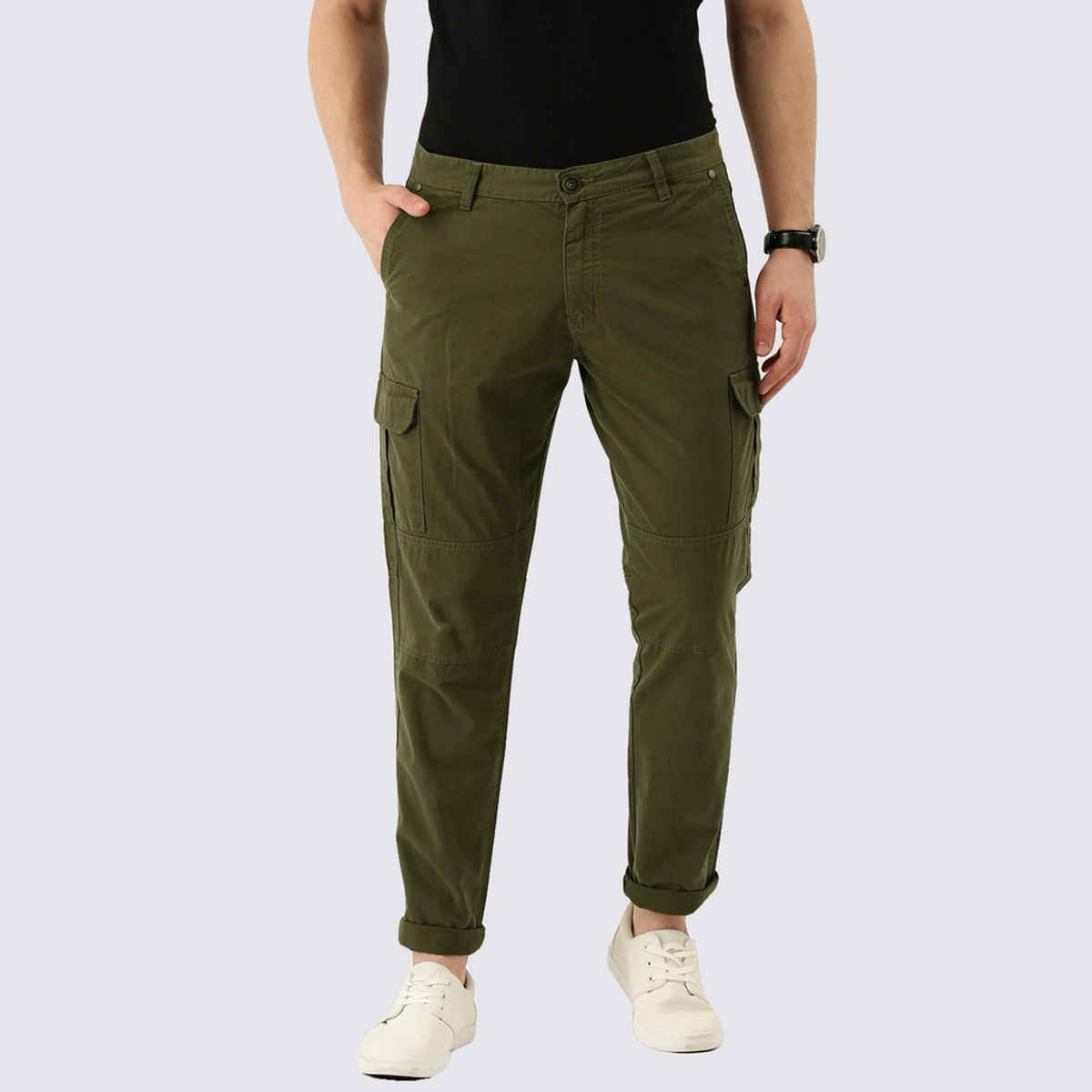 IVOC Men's Slim Fit Cargo Trousers | Olive - 36