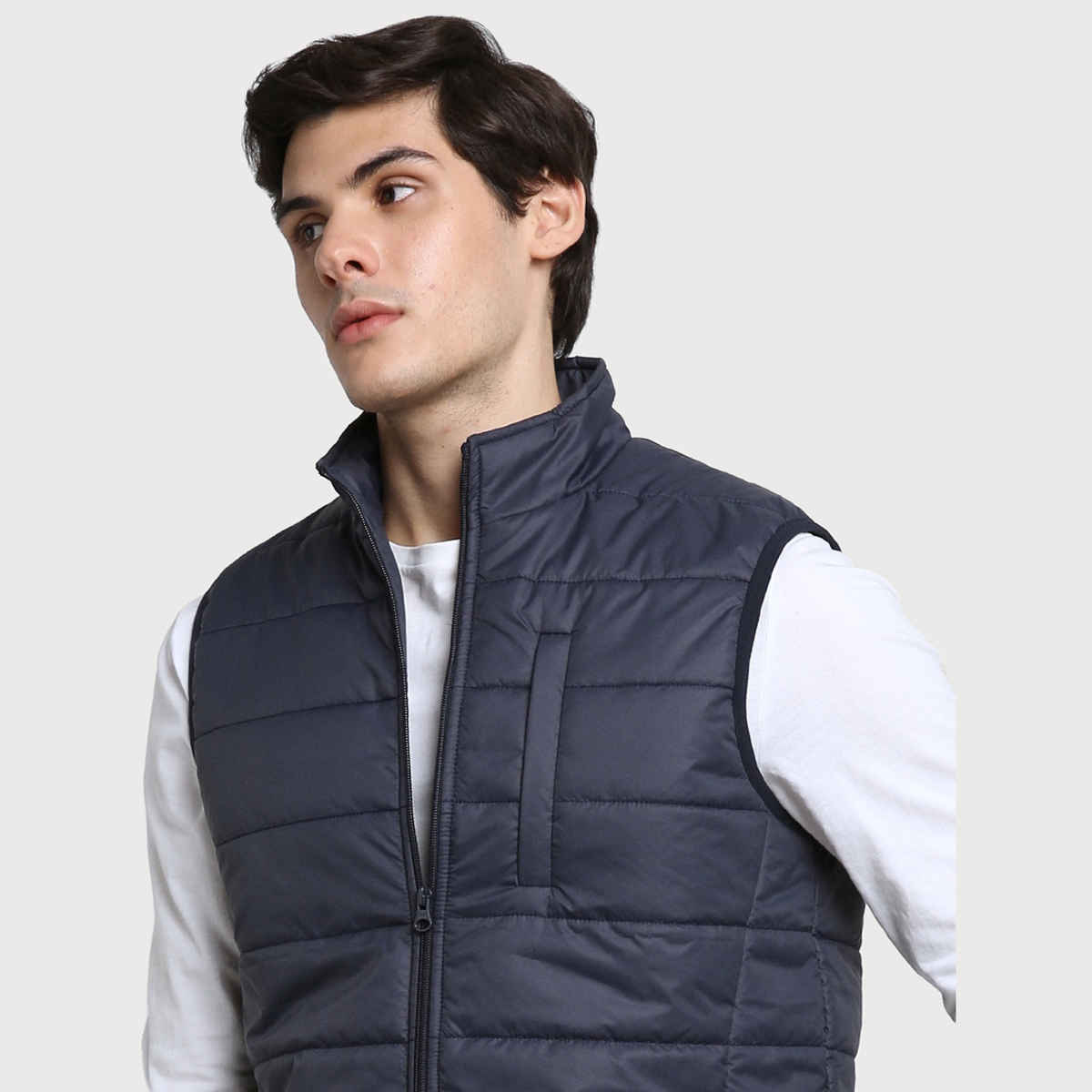 Dennis Lingo Men's Dark Blue Regular Fit Solid Sleeveless Quilted Jacket | Dlmjkw23011 Db | S