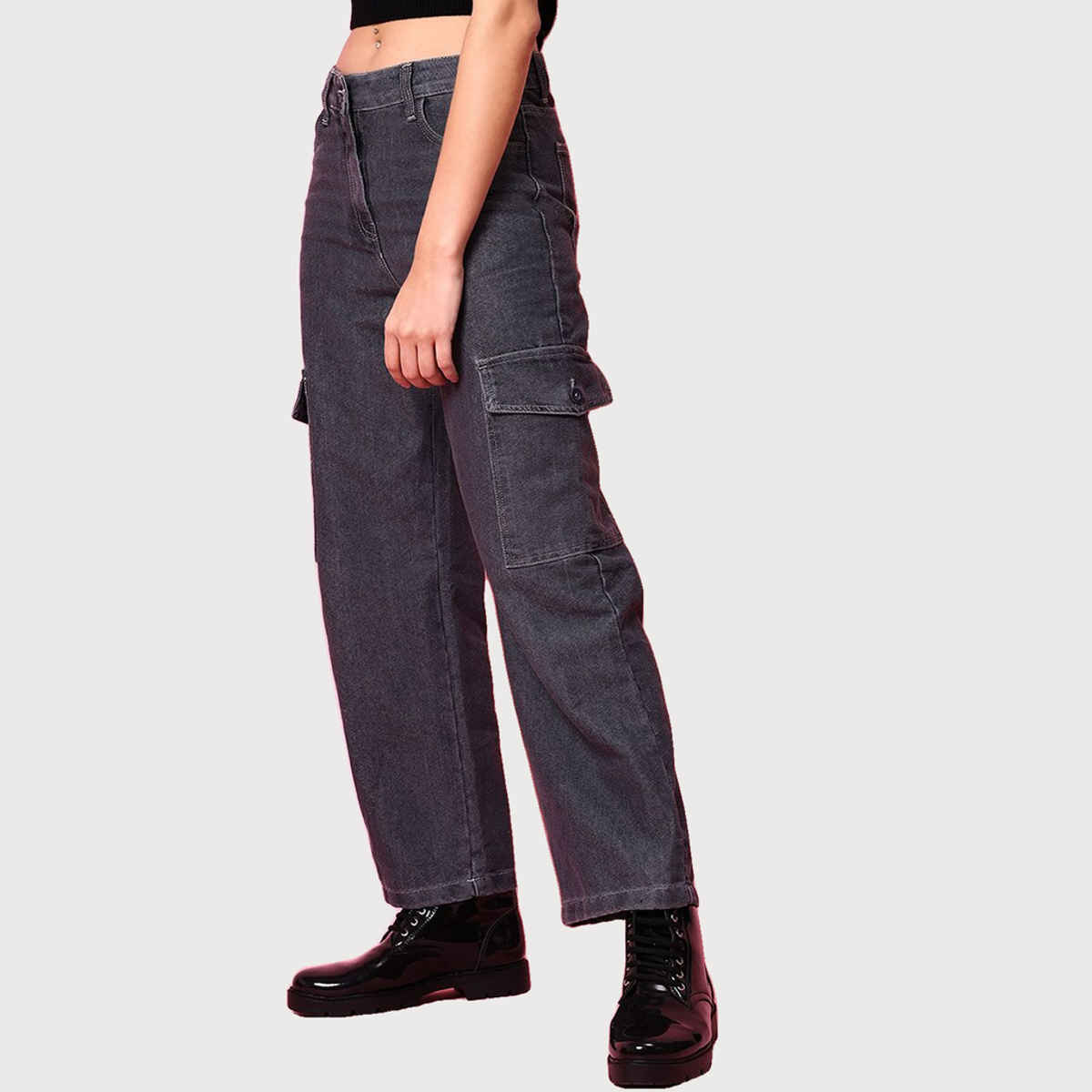 Freehand Women's Cargo Denim Jeans | Grey - 32