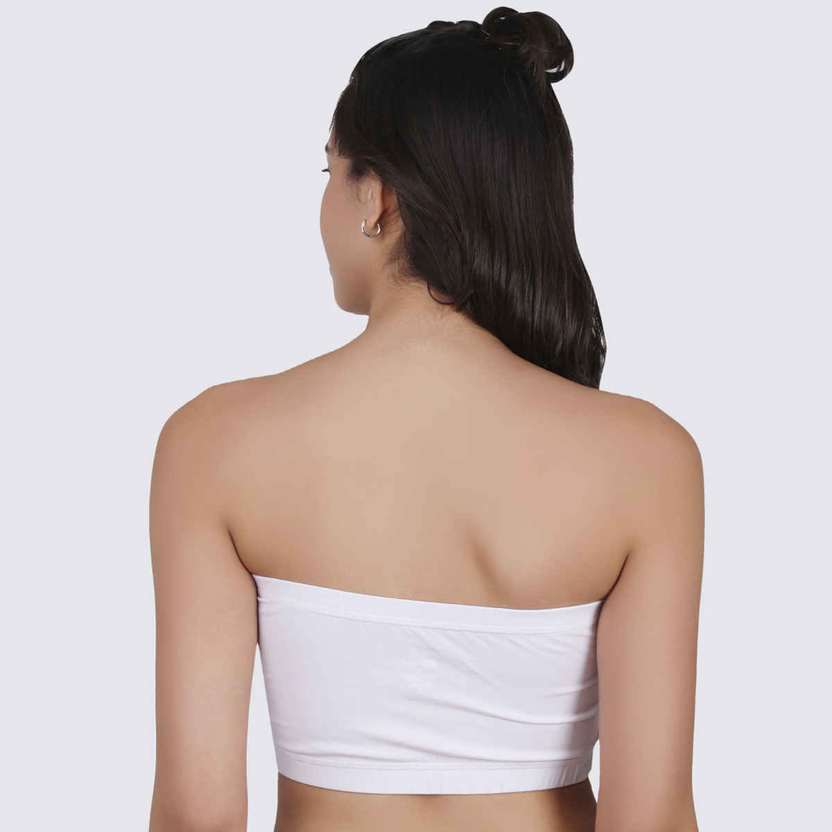 D'chica Cotton Strapless Tube Bra For Womens| Bandeau Bra with Removable Pads | White | L