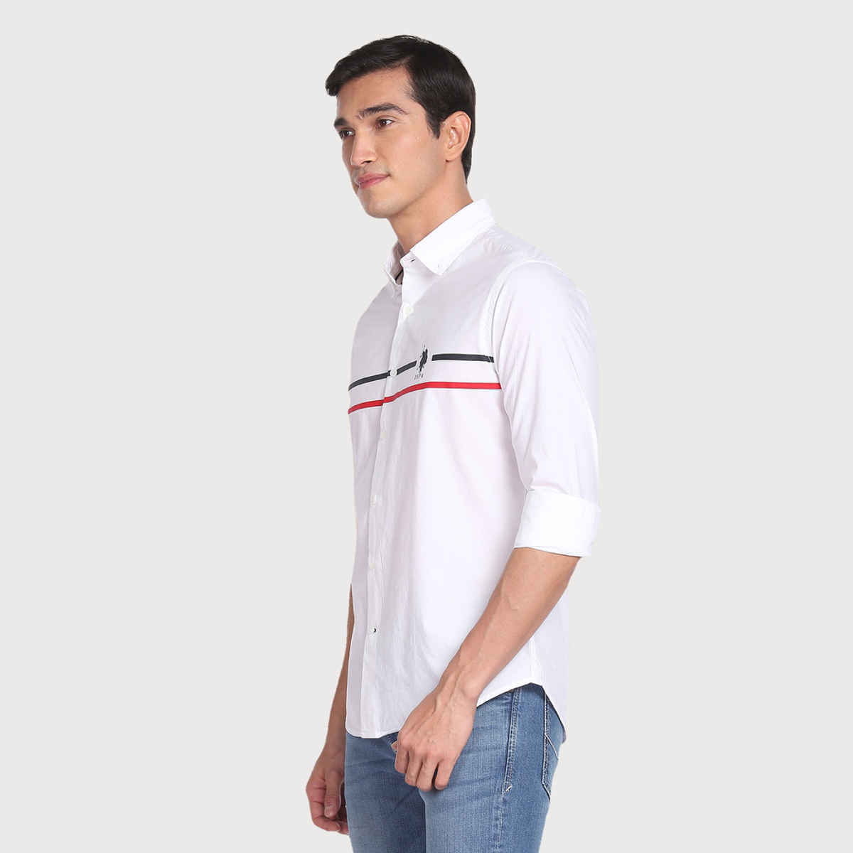 U.S. Polo Assn. Men's Horizontal Stripe Cotton Casual Shirt | White - S