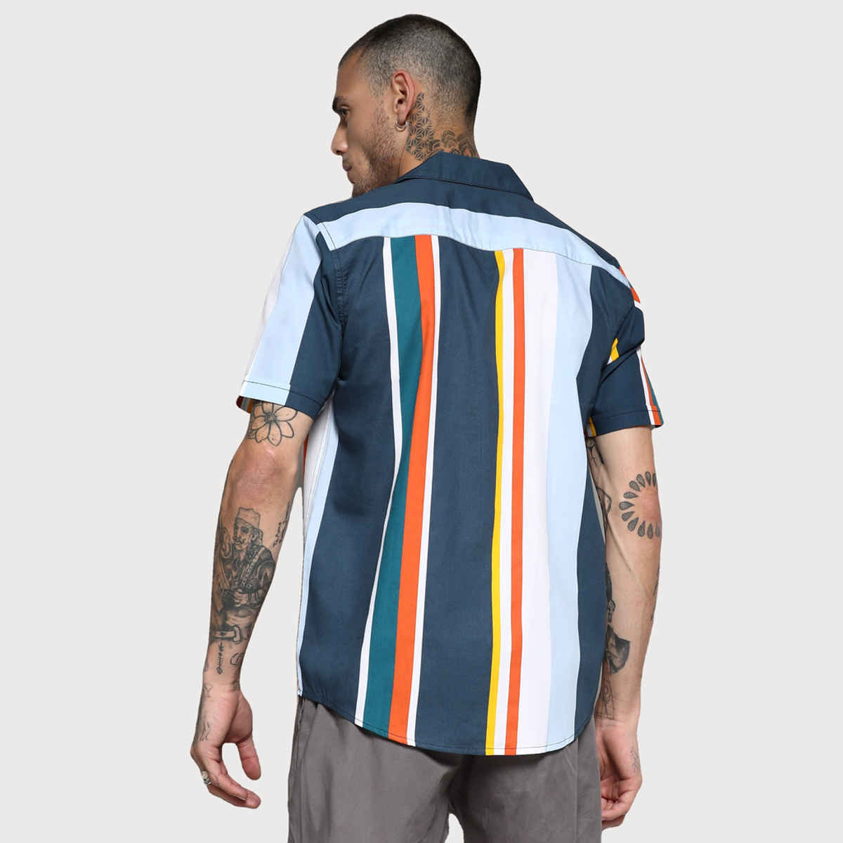 Campus Sutra Men's Striped Cotton Shirt | Multicolour - M