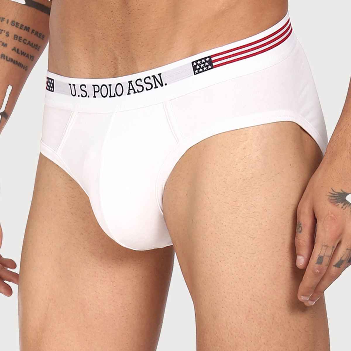 USPA Men Brief Underwear - Pack of 1 Cotton Spandex Brief - White - XL