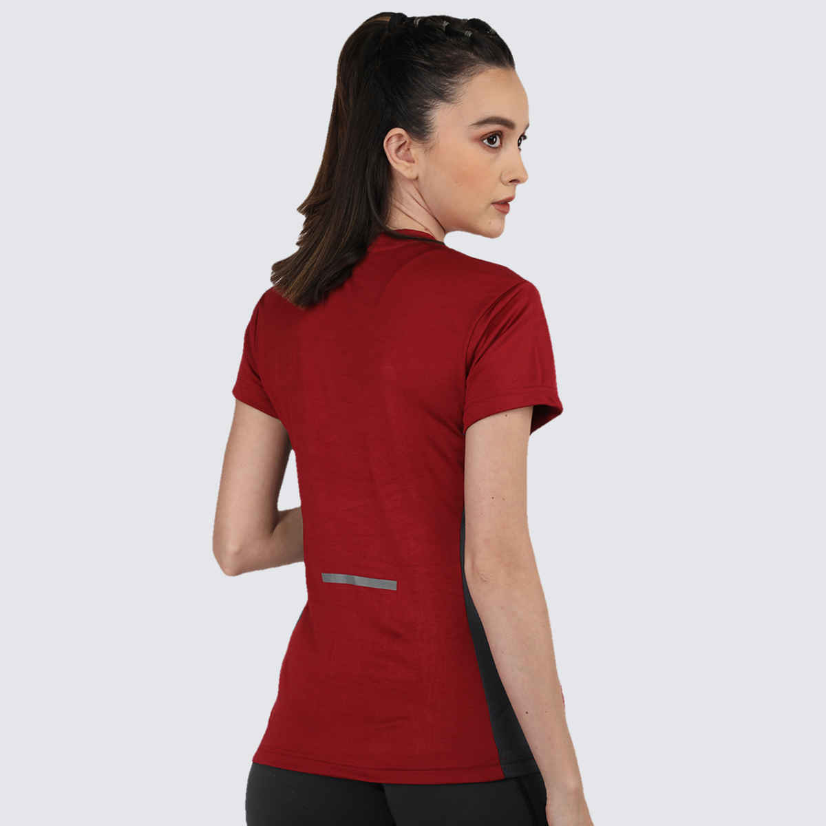 Chkokko Women's Round Neck Regular Fit Half Sleeves Gym T-shirt | Maroon - M
