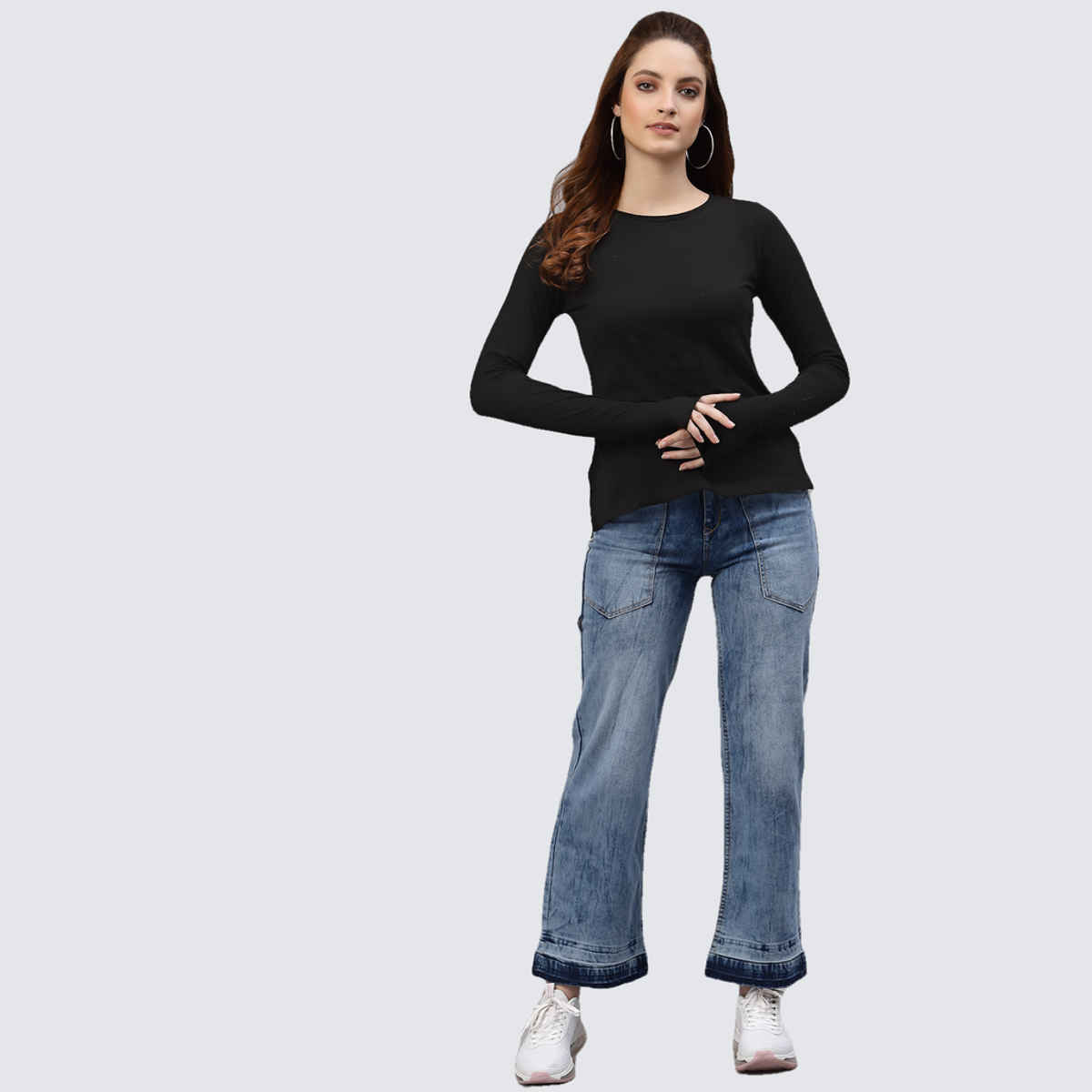 Rigo Women Full Sleeves Thumhole Top for Women | Black - M