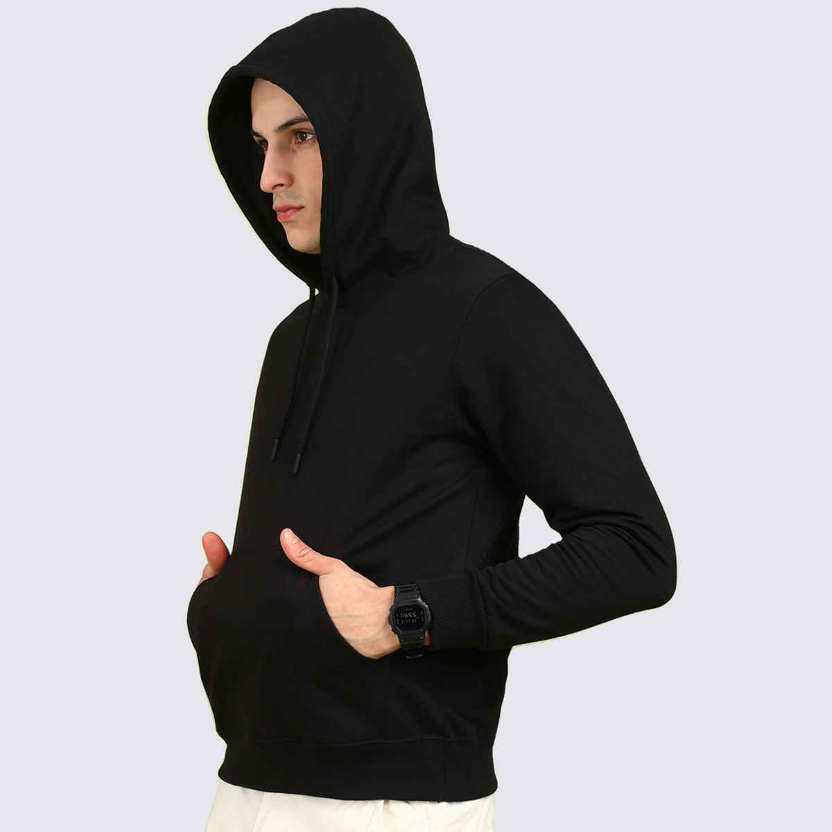 Alan Jones Clothing Men's Solid Hooded Sweatshirt | Regular Fit | Black - L