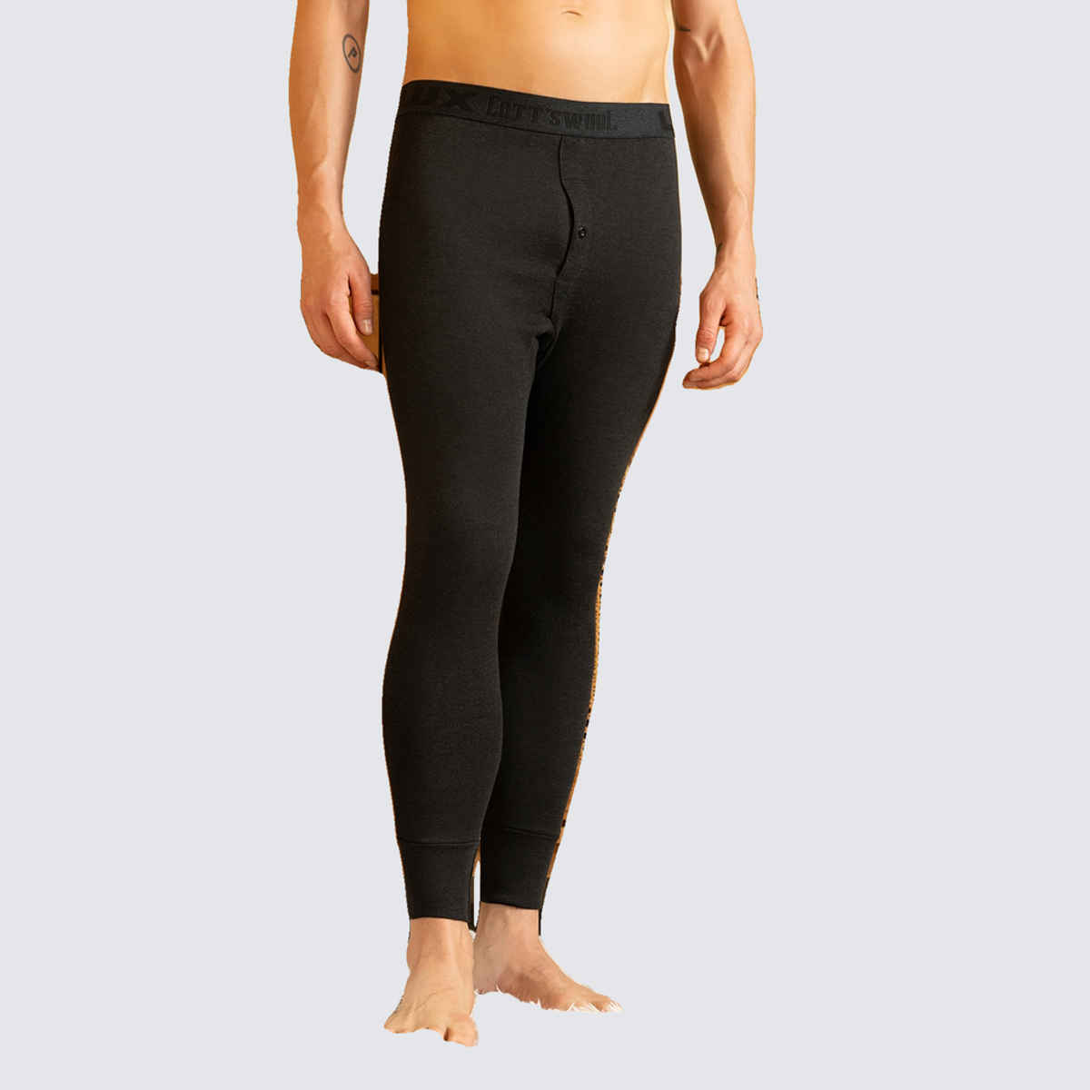 Lux Cottswool Men's Full Sleves V|Neck Thermal Top And Bottom Set | Black| 95 cm