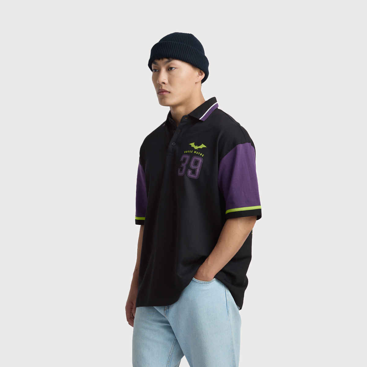 The Souled Store Men's Batman 39 Oversized Polo | Black - S