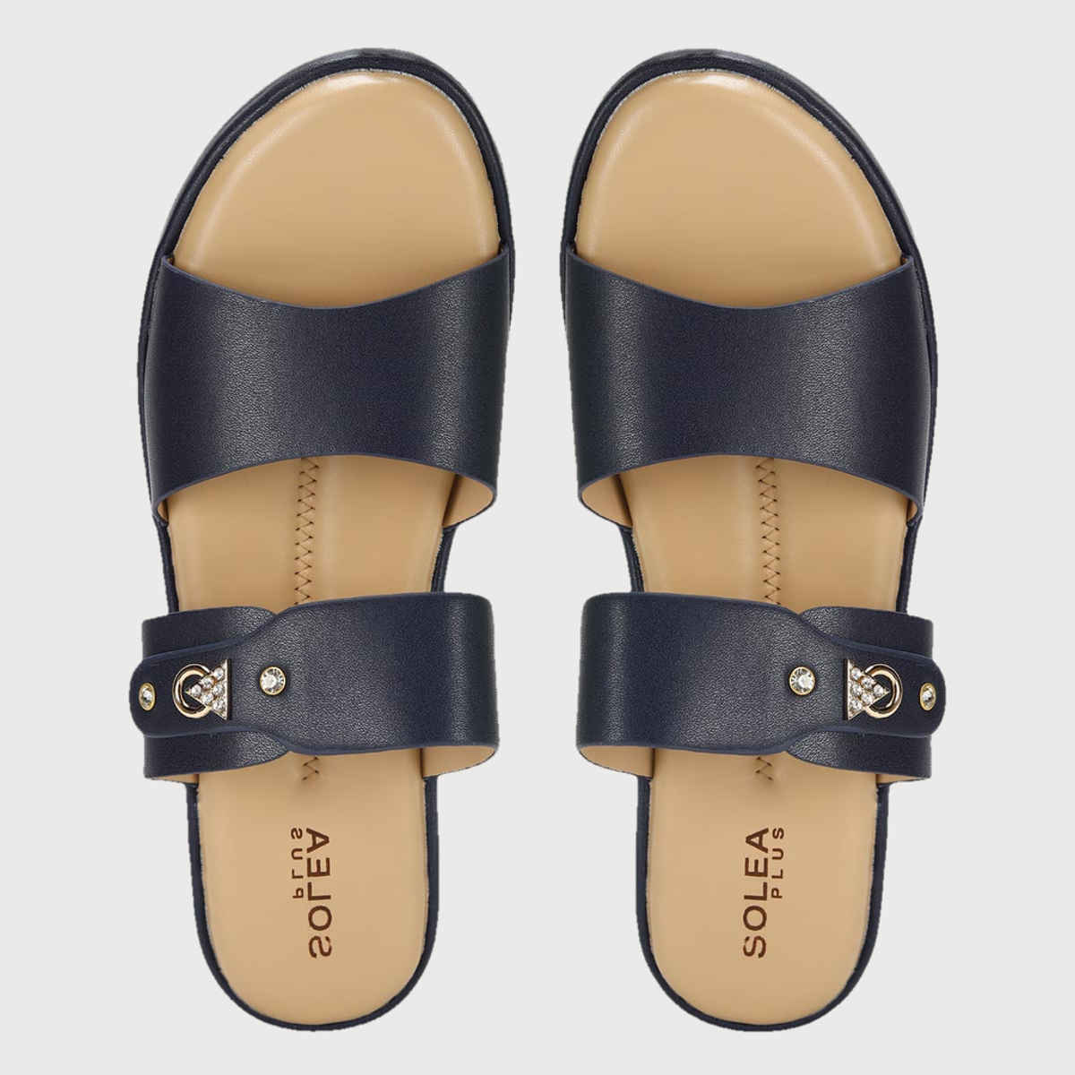 Paragon Women Embellished Lightweight Open Toe Flats Navy Blue - 7