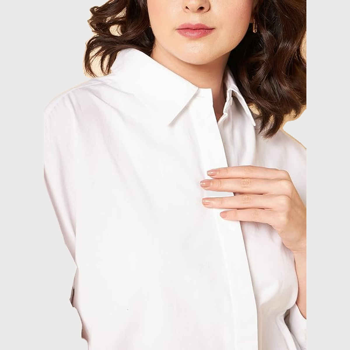 High Star Women's Solid Oversized Cotton Casual Shirt | White - M