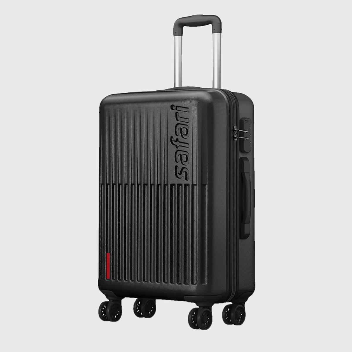 Safari Unisex Textured Polycarbonate 68 L Retractable Hard Luggage Trolley Bag | Black - L