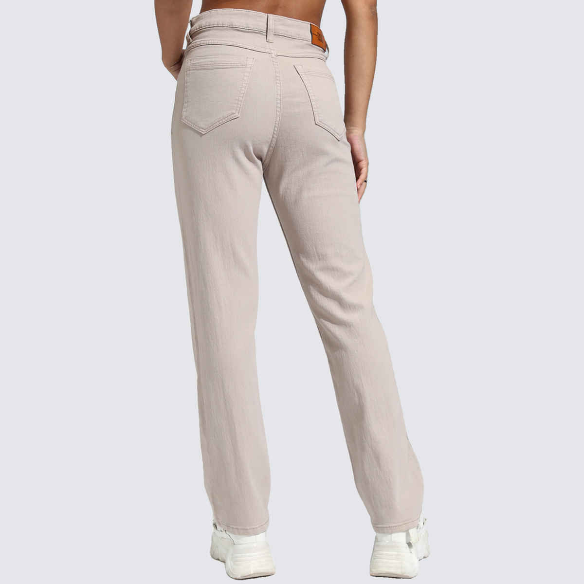 Tokyo Talkies Women's Straight Fit High - Rise Stretchable Jeans| Beige - 28