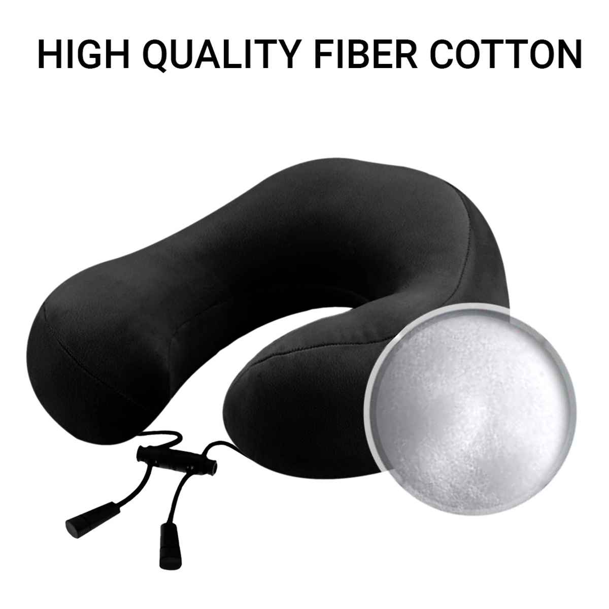 Billebon Premium Fibre Filled Travel Neck Pillow | Round Shape| Black