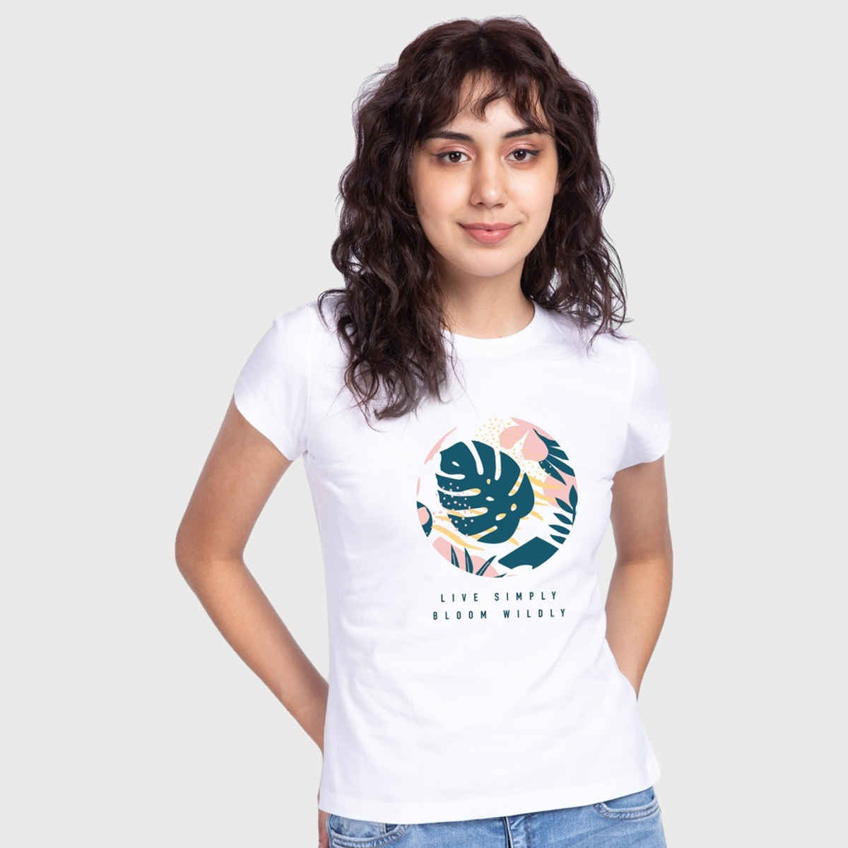 Bewakoof Women's Bloom Wildly Graphic Printed Slim Fit T-shirt | White - M