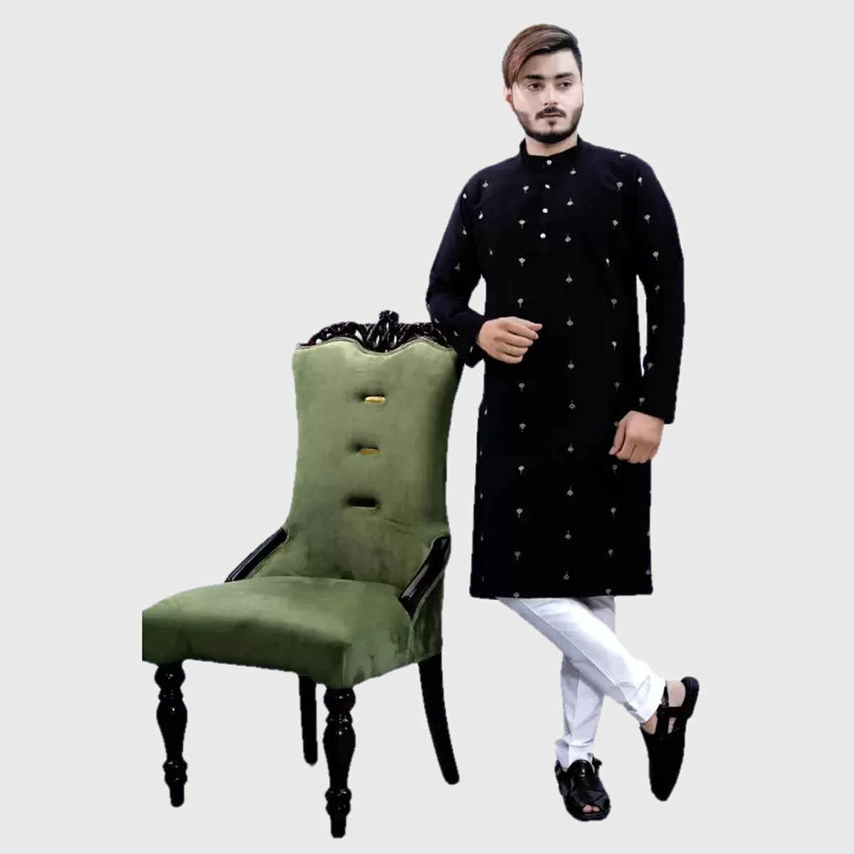 Tibra Collection Men Kurta - Black | Jacquard | Cotton Blend | S