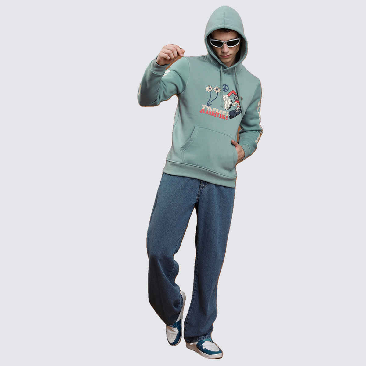 HIGHLANDER Men's Graphic Printed Hooded Sweatshirt | Blue - M