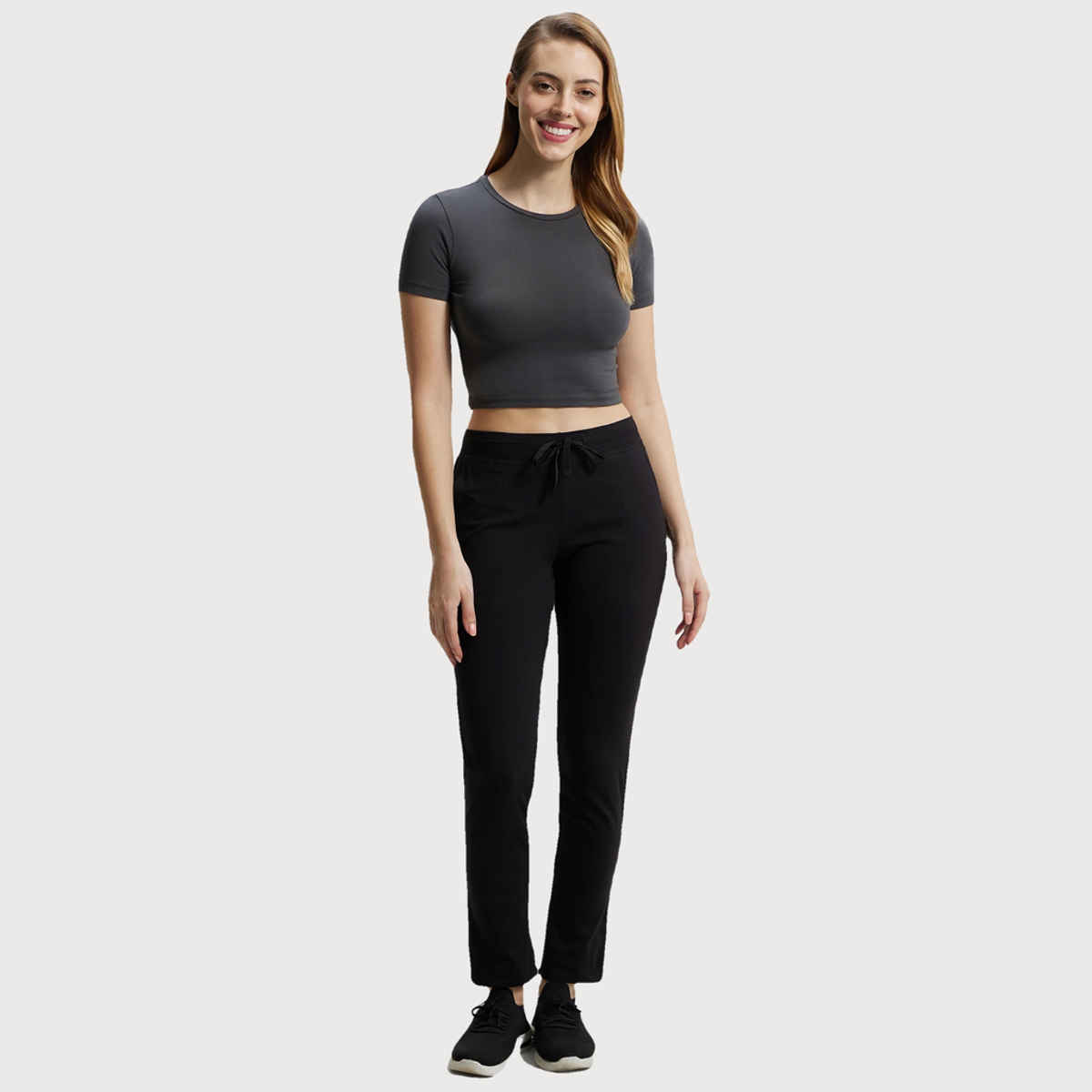 Jockey 1301 Women's Super Combed Cotton Trackpants|Slim Fit|Side Pockets | Black-L