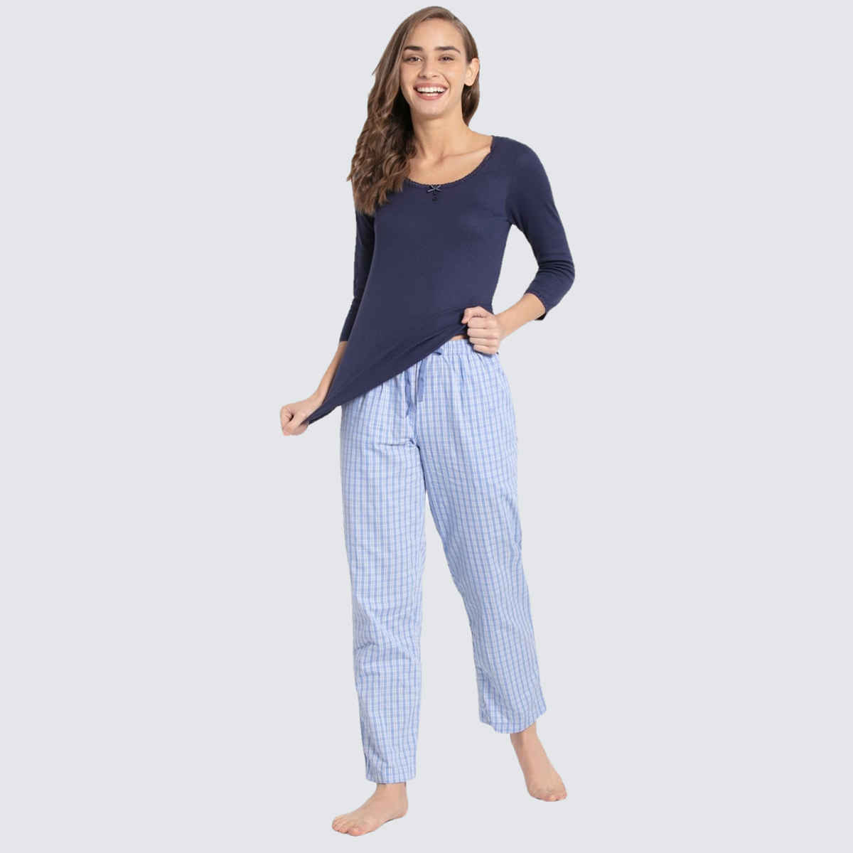 Jockey RX06 Women's Super Combed Cotton Woven|Relaxed Fit|Striped Pyjama|Assorted | Lavender-L