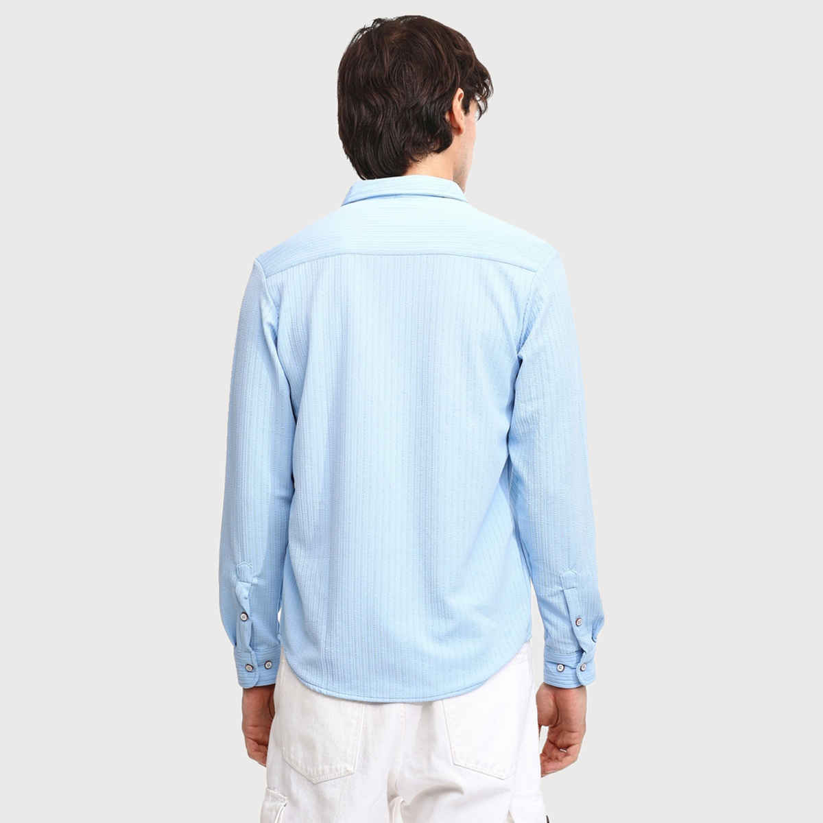 Campus Sutra Men's Stripe - Creased Shirt | Baby Blue - M
