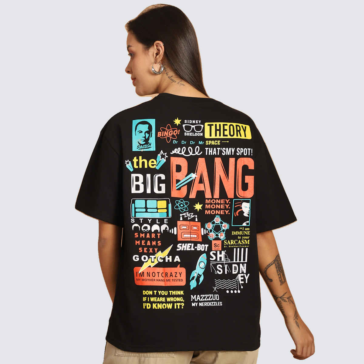 Fabflee Women Oversize Cotton Printed Round Neck Tshirt | Black | FAB-OS-504 | XL