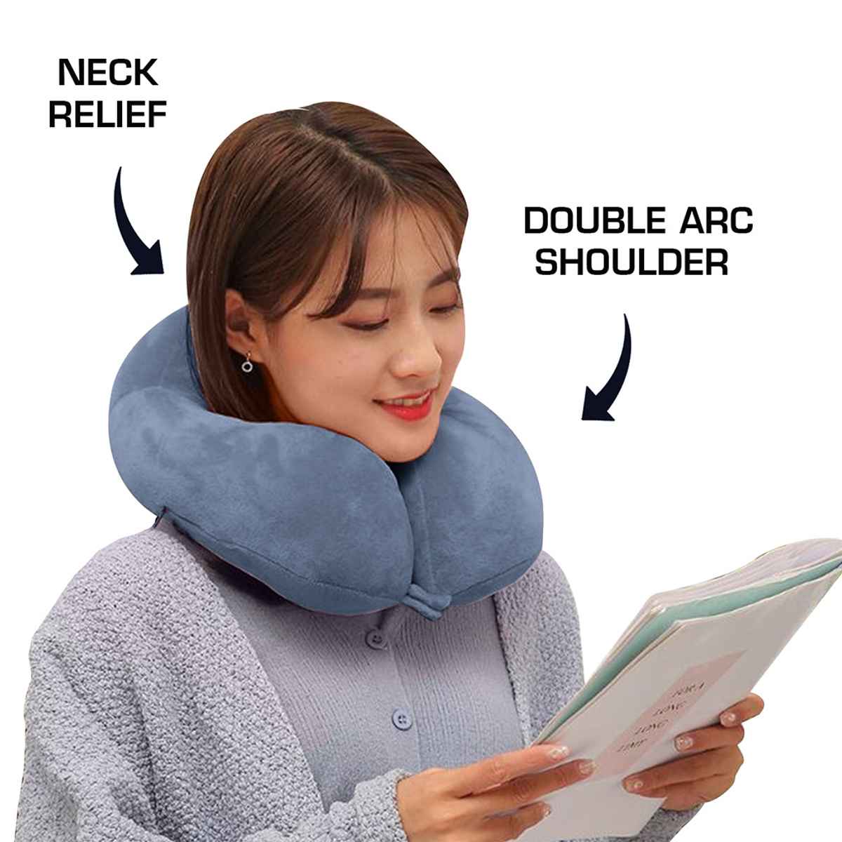 Billebon Unisex Solid Fiber Neck Pillow | Grey - Free Size