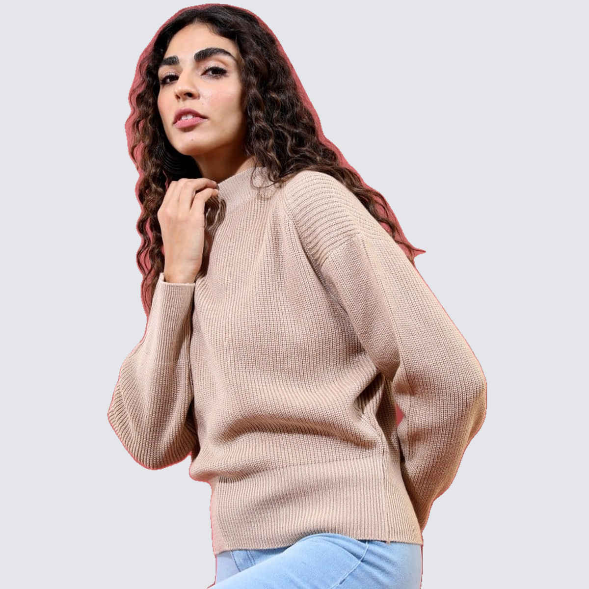 Ketch Women High Neck Long Sleeve Sweater | Nude-Coloured | S