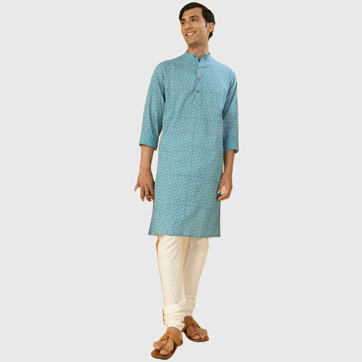 Fabindia Men's Long Kurta | Blue - XS