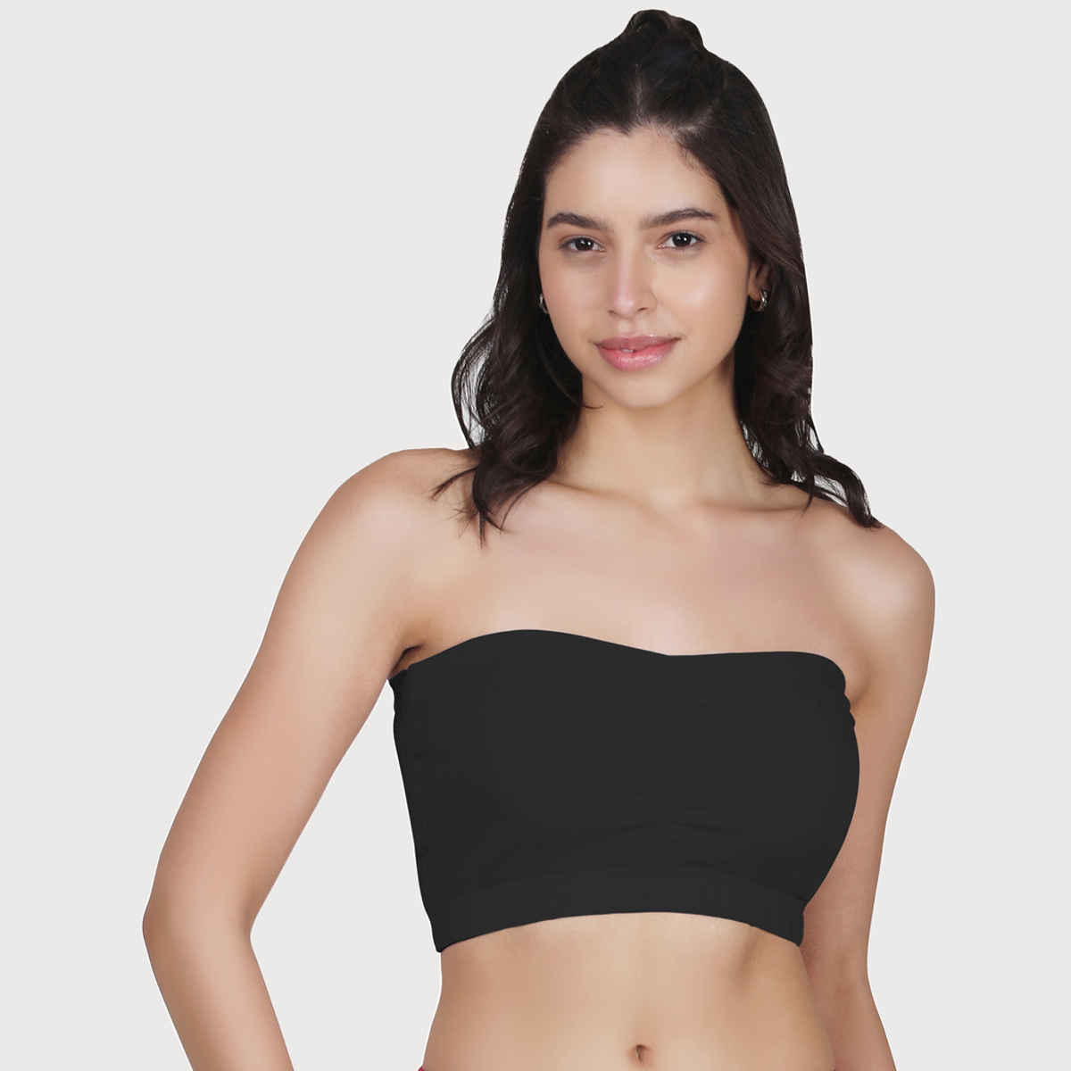 D'chica Cotton Strapless Tube Bra For Womens| Bandeau Bra with Removable Pads | Black | L