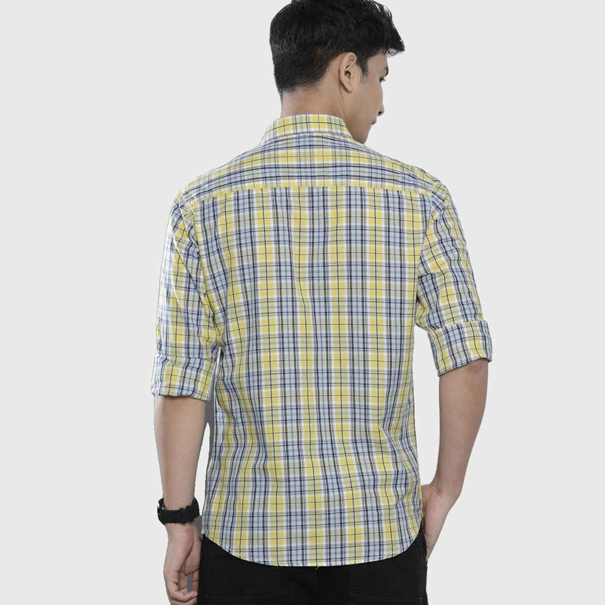 The Indian Garage Co Men's Slim Fit Checked Casual Shirt | Yellow - S
