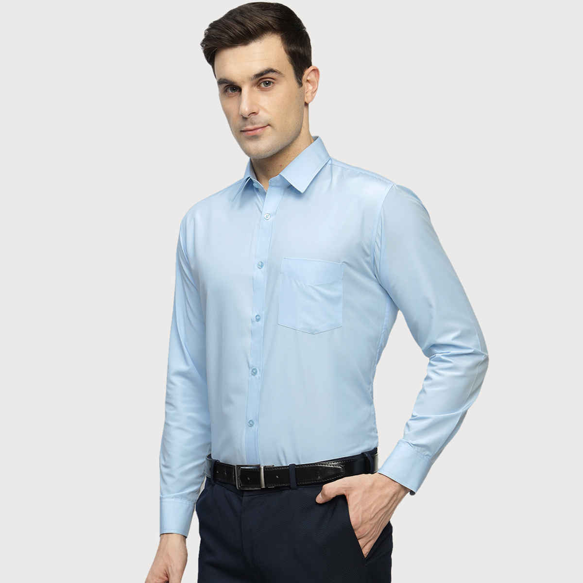 English Navy Men's Cotton Solid Slim Fit Spread Collar Button Closure Formal Shirt | Sky Blue | XL