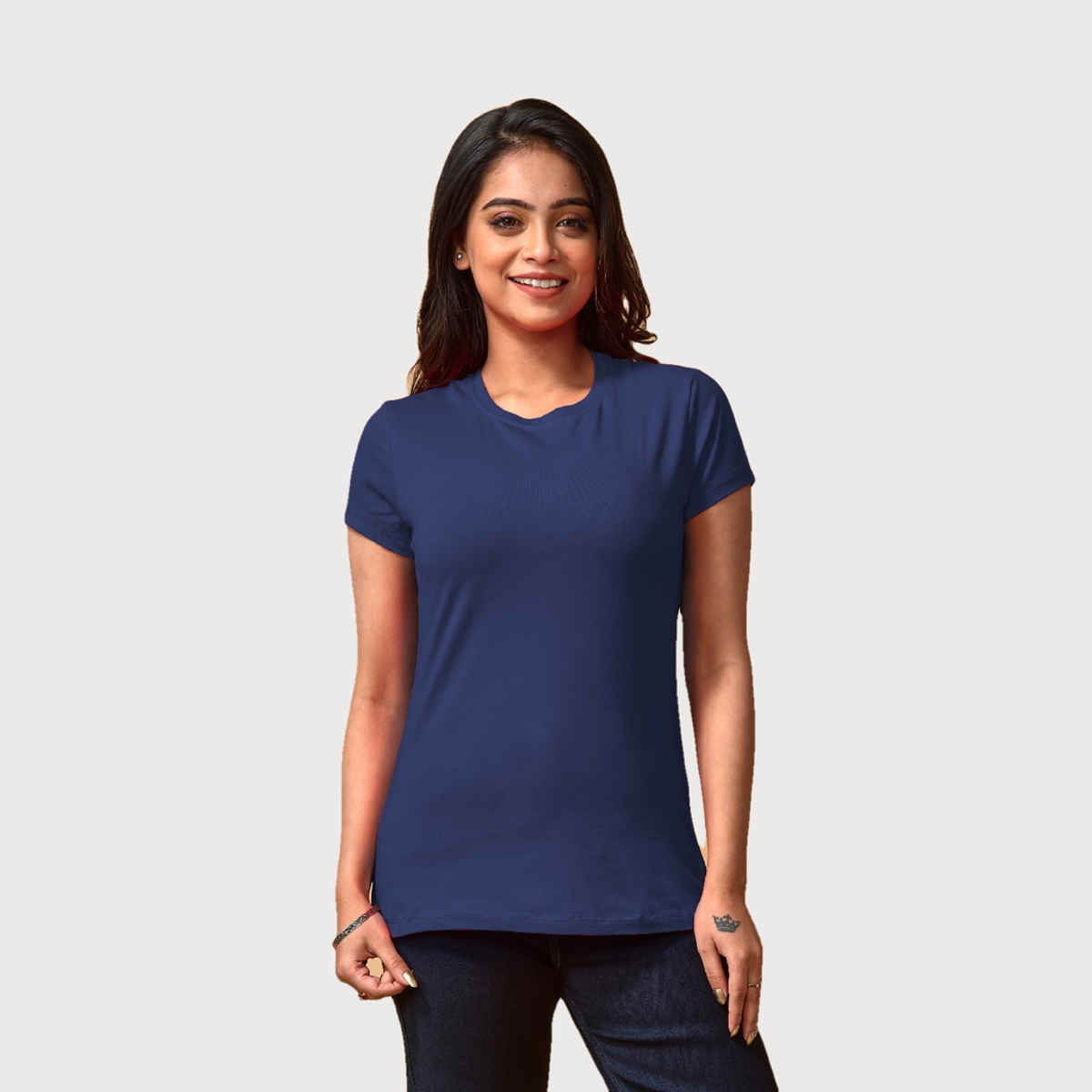 Lyra Women's T-shirt Round Neck Half Sleeve | Navy Blue - L