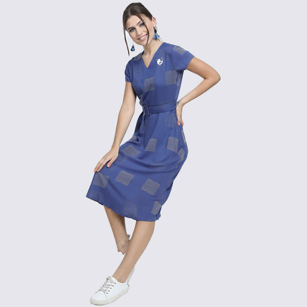Vishudh Women's Abstract Printed Midi Dress | VNa1001568 | Blue - L