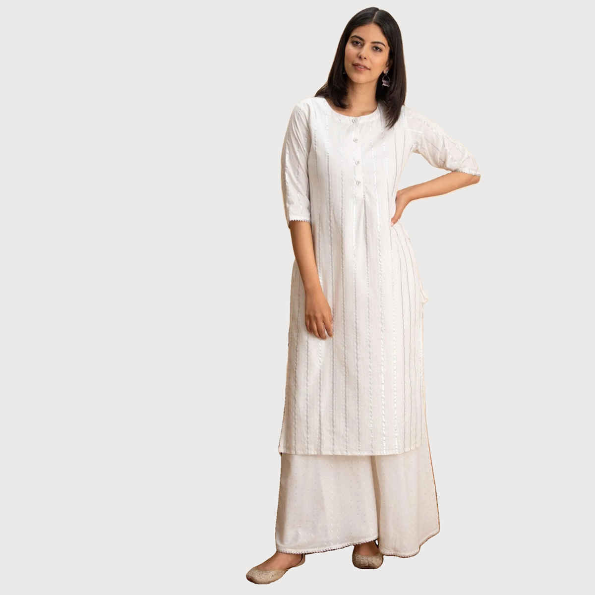 Libas Women White Cotton Self Design Straight Kurta - 12067OXL