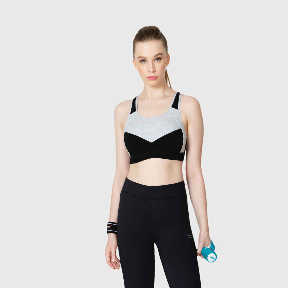 Van Heusen Proactive Women Black Colour Blocked Anti Bacterial Wireless Racerback Sports Bra |S