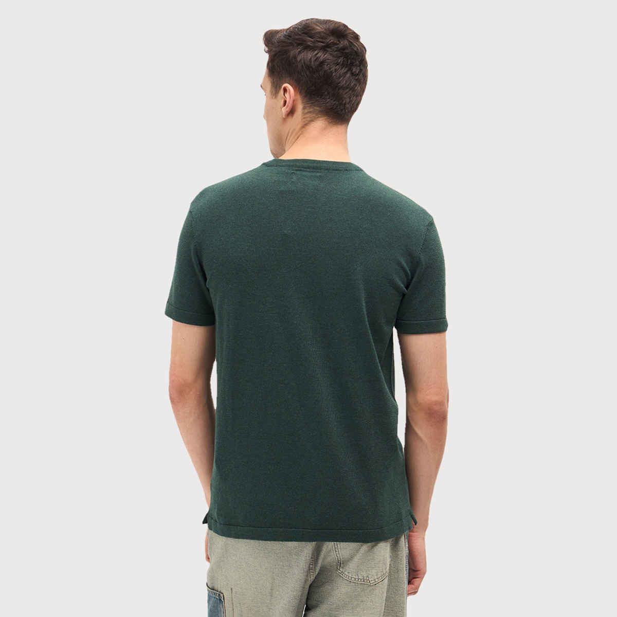 THE BEAR HOUSE Men's Cotton Solid Crew Neck T-Shirt | TSH-TIMNEH-GR | Green - S